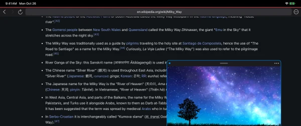 A small YouTube window floating over a Wikipedia article inside 2mado
